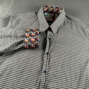 Robert Graham Shirt Mens 2XL Houndstooth Long Sleeve Button Contrast Cuffs